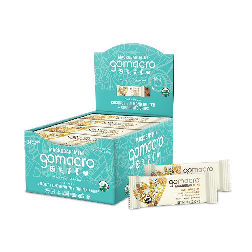 GoMacro MacroBar Organic Vegan Protein Bars - Coconut + Almond Butter and MacroBar Mini Organic Vegan Snack Bars - Coconut + Almond Butter + Chocolate Chips (0.90 Ounce Bars, 24 Count)