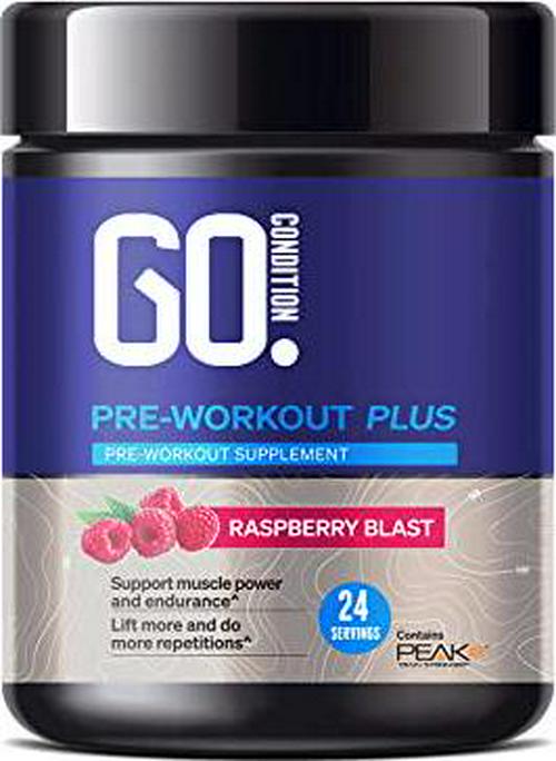 Go Condition Pre Workout Plus - Raspberry Blast | Pre Workout with Creatine | Keto Pre Workout | All Natural Pre Workout | Sugar Free Pre Workout with 150mg Caffeine and Peak ATP Powder | 24 Servings