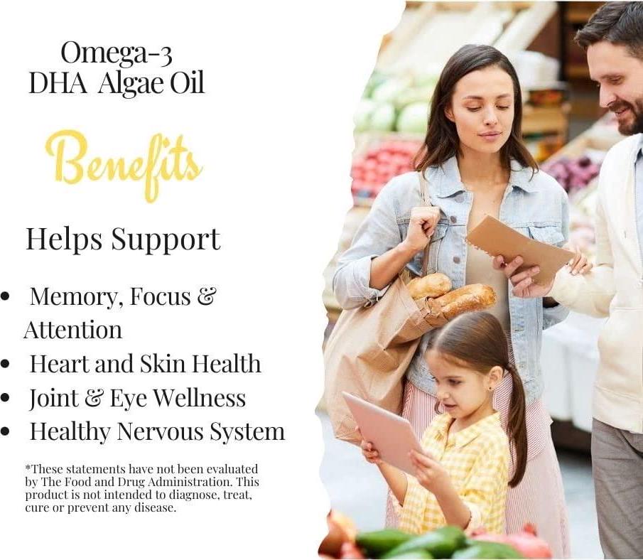 Go Healthy Natural Kids Omega-3 DHA/EPA Algae Oil, Vegan Plant-Based, Orange 30ml Glass 30-60 Servings