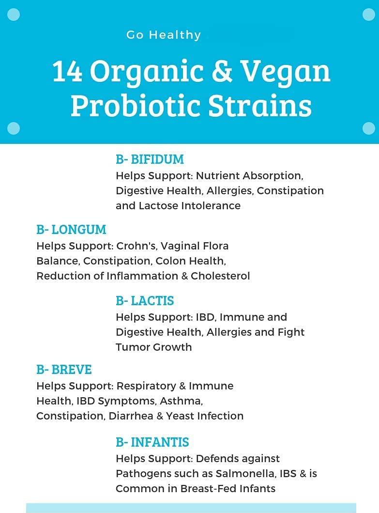 Go Healthy Natural Liquid Probiotics and Enzymes USDA Organic Vegan Kids Baby Toddlers- 14 Plant-Based Strains w/Acidophilus- 2 oz Glass