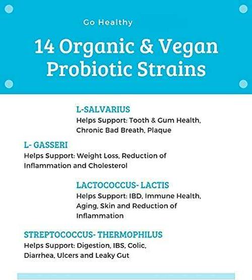 Go Healthy Natural Liquid Probiotics and Enzymes USDA Organic Vegan Kids Baby Toddlers- 14 Plant-Based Strains w/Acidophilus- 2 oz Glass