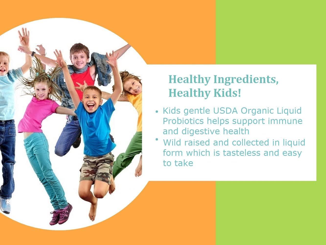 Go Healthy Natural Liquid Probiotics and Enzymes USDA Organic Vegan Kids Baby Toddlers- 14 Plant-Based Strains w/Acidophilus- 2 oz Glass