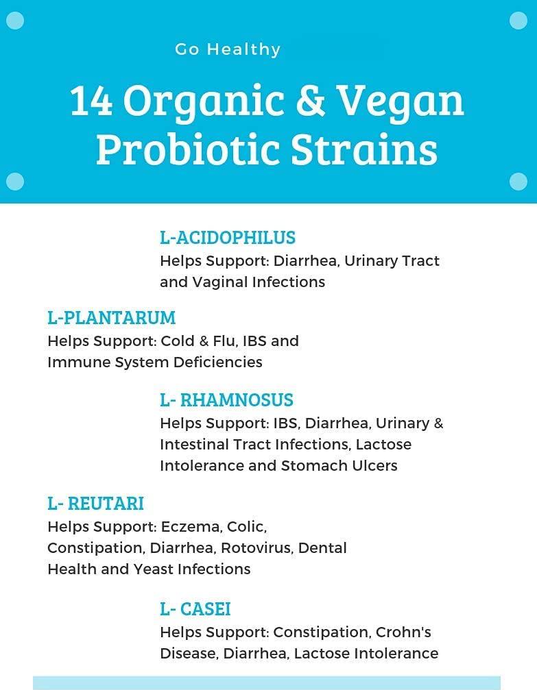 Go Healthy Natural Liquid Probiotics and Enzymes USDA Organic Vegan Kids Baby Toddlers- 14 Plant-Based Strains w/Acidophilus- 2 oz Glass