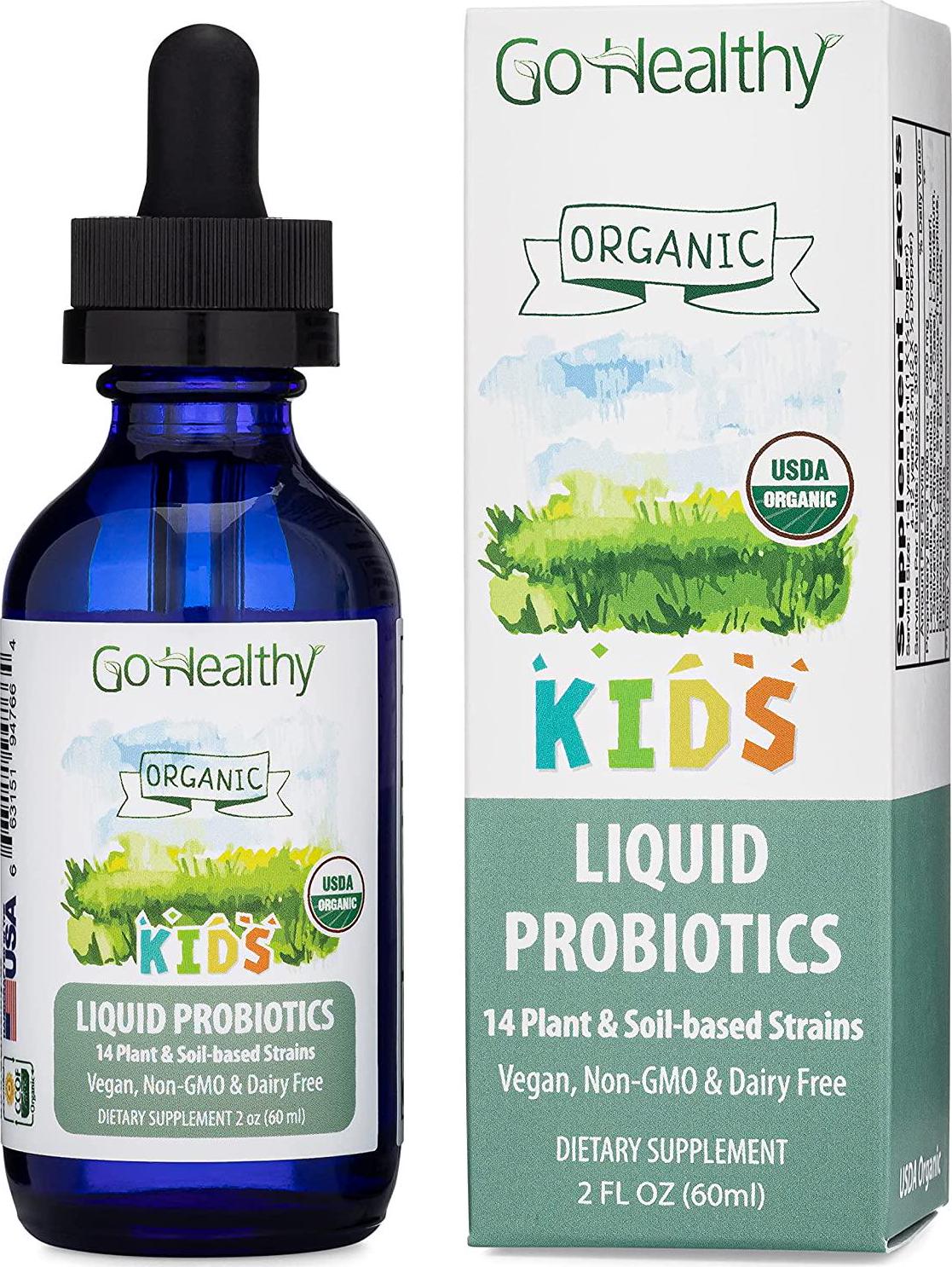 Go Healthy Natural Liquid Probiotics and Enzymes USDA Organic Vegan Kids Baby Toddlers- 14 Plant-Based Strains w/Acidophilus- 2 oz Glass