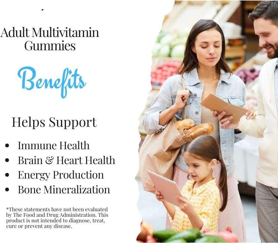 Go Healthy Natural Multivitamin Gummies for Women and Men, Vegetarian, Halal, OU Kosher (60 ct) 30 Servings Immune Support Vitamin C, D3 + Zinc