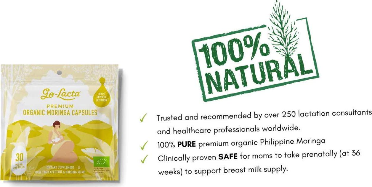 Go LactaÂ 100% Organic Moringa Capsules for Breastfeeding Moms, 30 Capsules