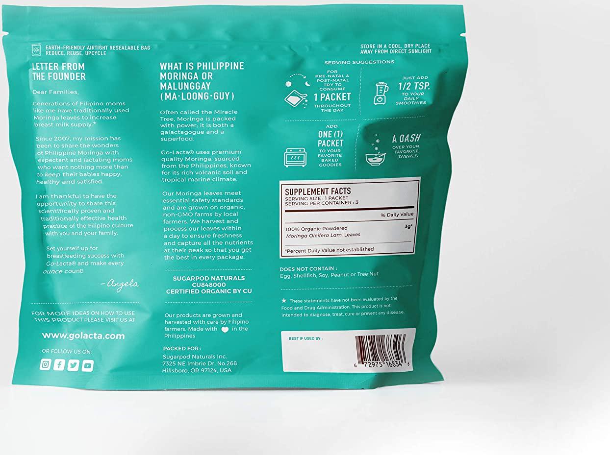 Go-Lacta Premium Organic Moringa Powder - 30 3-Gram Packets