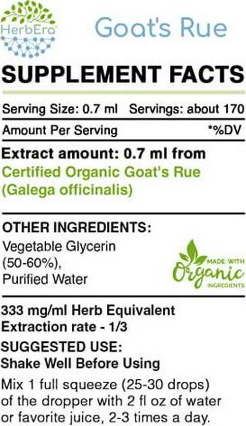 Goats Rue B120 Alcohol-Free Herbal Extract Tincture, Super-Concentrated Organic Goats Rue (Galega officinalis) (4 fl oz)