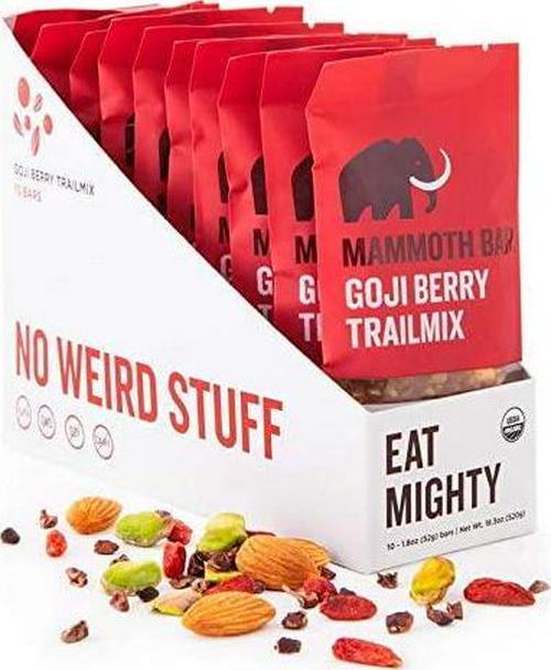 Goji Berry Trailmix Bar- Paleo, Gluten Free and Raw by Mammoth Bar, Organic10-12g Protein, 1.8 Oz. Bar (10 Bars)