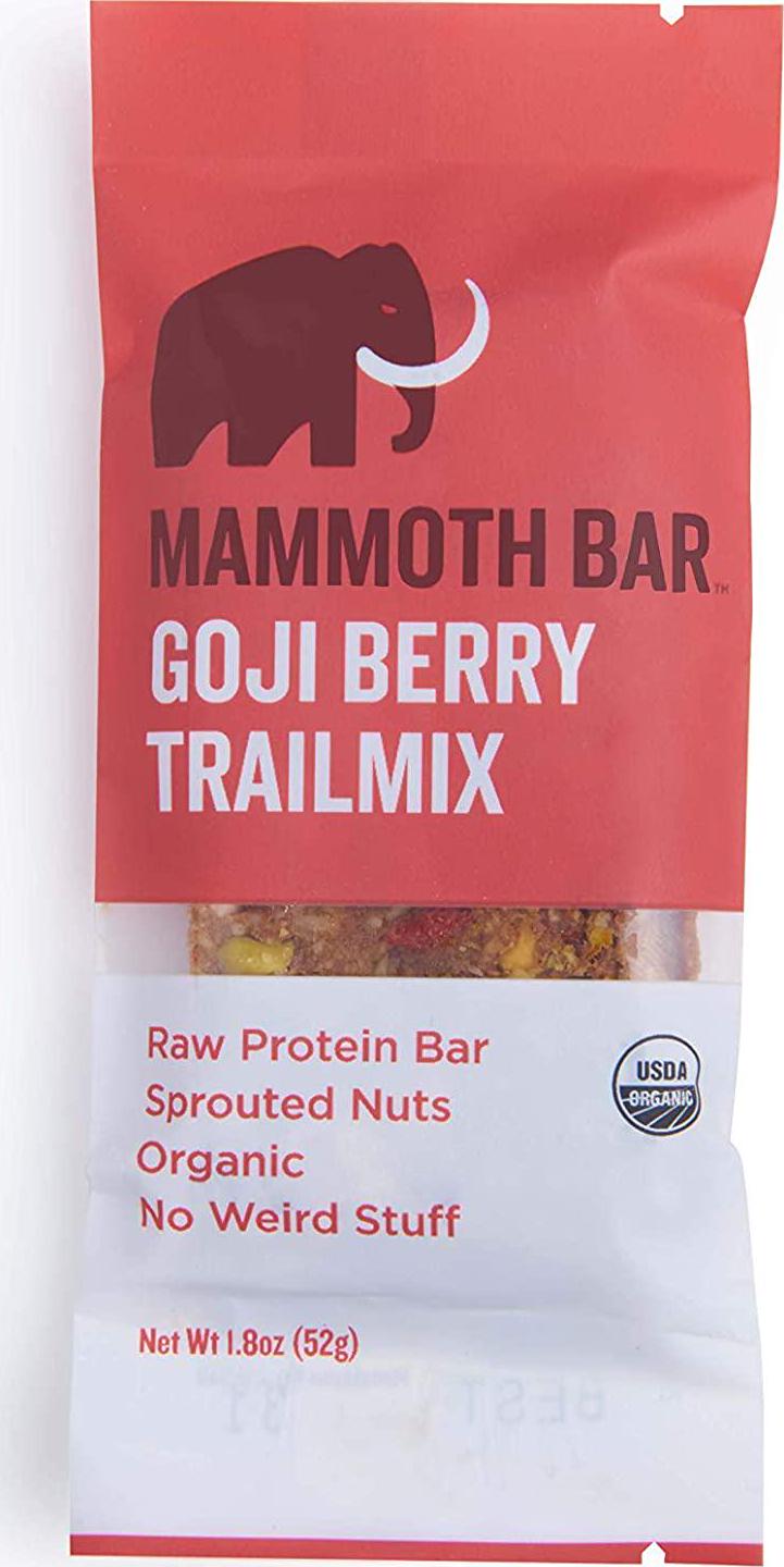 Goji Berry Trailmix Bar- Paleo, Gluten Free and Raw by Mammoth Bar, Organic10-12g Protein, 1.8 Oz. Bar (10 Bars)