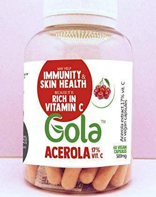 Gola Acerola Extract 17% Natural Vitamin C in Vegan Capsules 60 caps - 500mg, Source of Vitamin C, Immunity and Skin Health, Product from Brazil