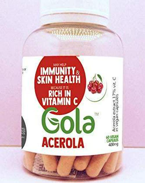 Gola Acerola Extract 17% Natural Vitamin C in Vegan Capsules 60 caps - 500mg, Source of Vitamin C, Immunity and Skin Health, Product from Brazil