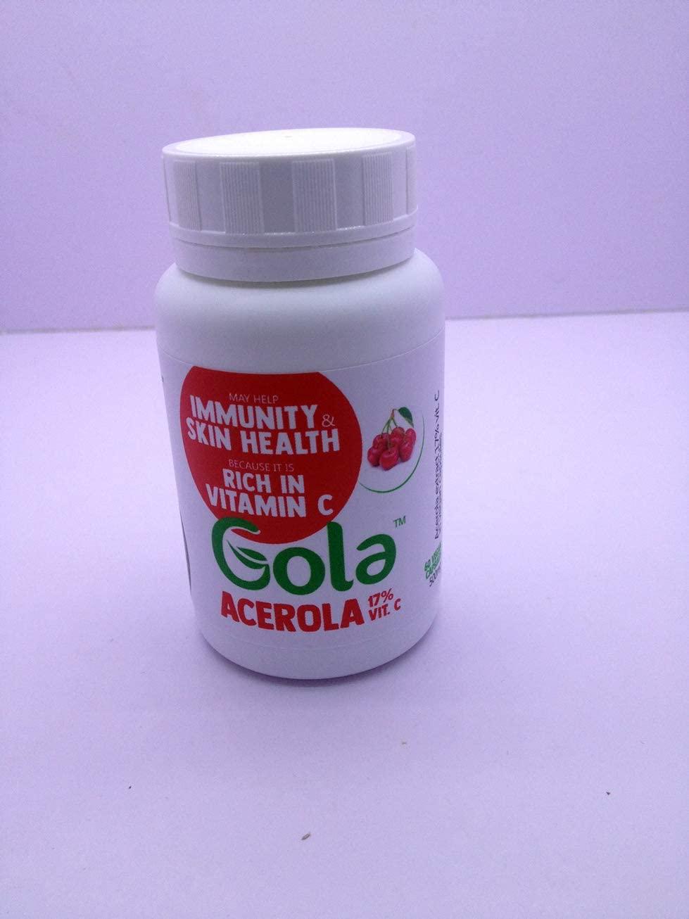 Gola Acerola Extract 17% Natural Vitamin C in Vegan Capsules 60 caps - 500mg, Source of Vitamin C, Immunity and Skin Health, Product from Brazil