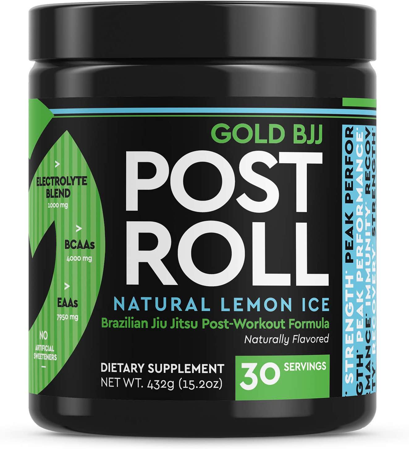 Gold BJJ PostRoll - Jiu Jitsu Post Workout Supplement with EAA and BCAA Essential Amino Acids - Martial Arts Specific Post-Workout Powder (Lemon Ice, 30 Servings)