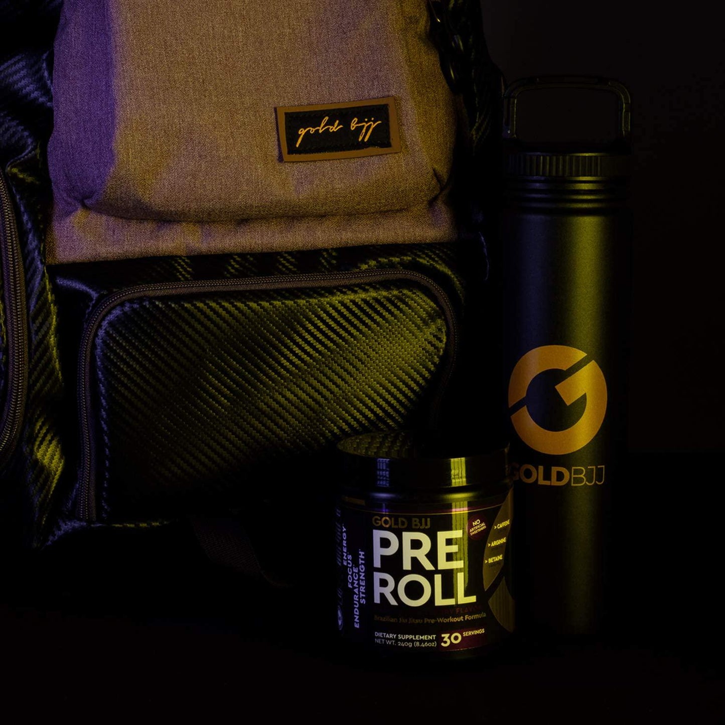 Gold BJJ PreRoll - Jiu Jitsu Pre Workout Supplement for Energy, Focus, and Endurance - Martial Arts Specific Pre-Workout Powder Formula with Natural Flavors (Acai Berry, 30 Servings)