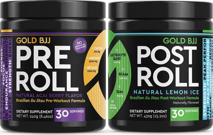 Gold BJJ PreRoll and PostRoll Jiu Jitsu Supplement Bundle