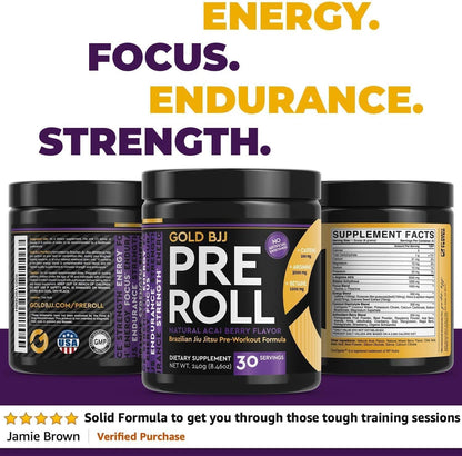 Gold BJJ PreRoll and PostRoll Jiu Jitsu Supplement Bundle