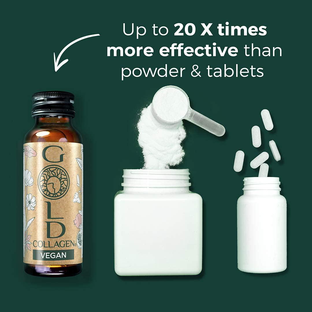 Gold Collagen Vegan | The Original #1 Vegan Collagen Booster Drink | Rice Peptides, Hyaluronic Acid, Iron, Folic Acid, Amla, Vitamins, Minerals and Amino Acids for Skin, Hair, Nails