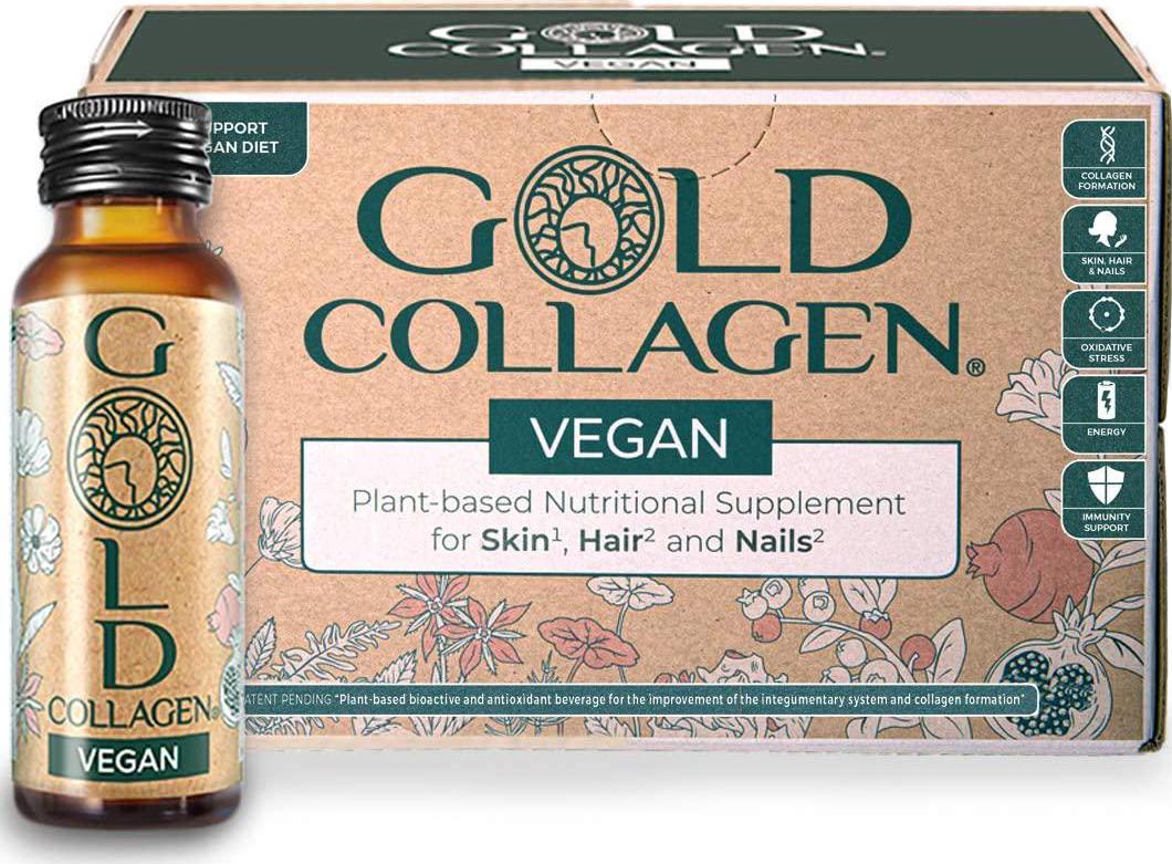 Gold Collagen Vegan | The Original #1 Liquid Vegan Collagen Drink with Rice Peptides, Hyaluronic Acid, Iron, Folic Acid, Amla, Vitamins, Minerals and Amino Acids for Skin, Hair, Nails