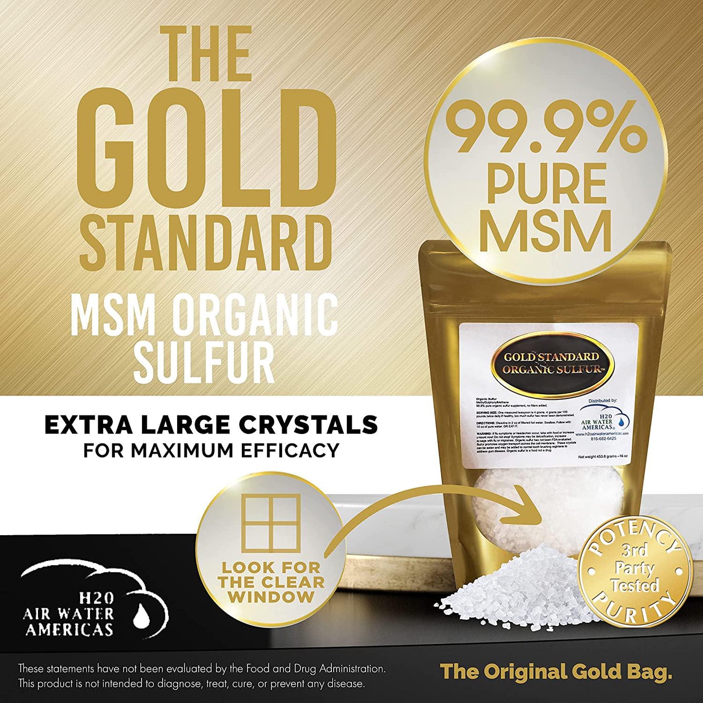 Gold Standard Organic Sulfur Crystals 6lb - 99.9% Pure MSM Crystals - Largest Granular Flakes Available! 3rd Party Tested **Same Day Priority Shipping**