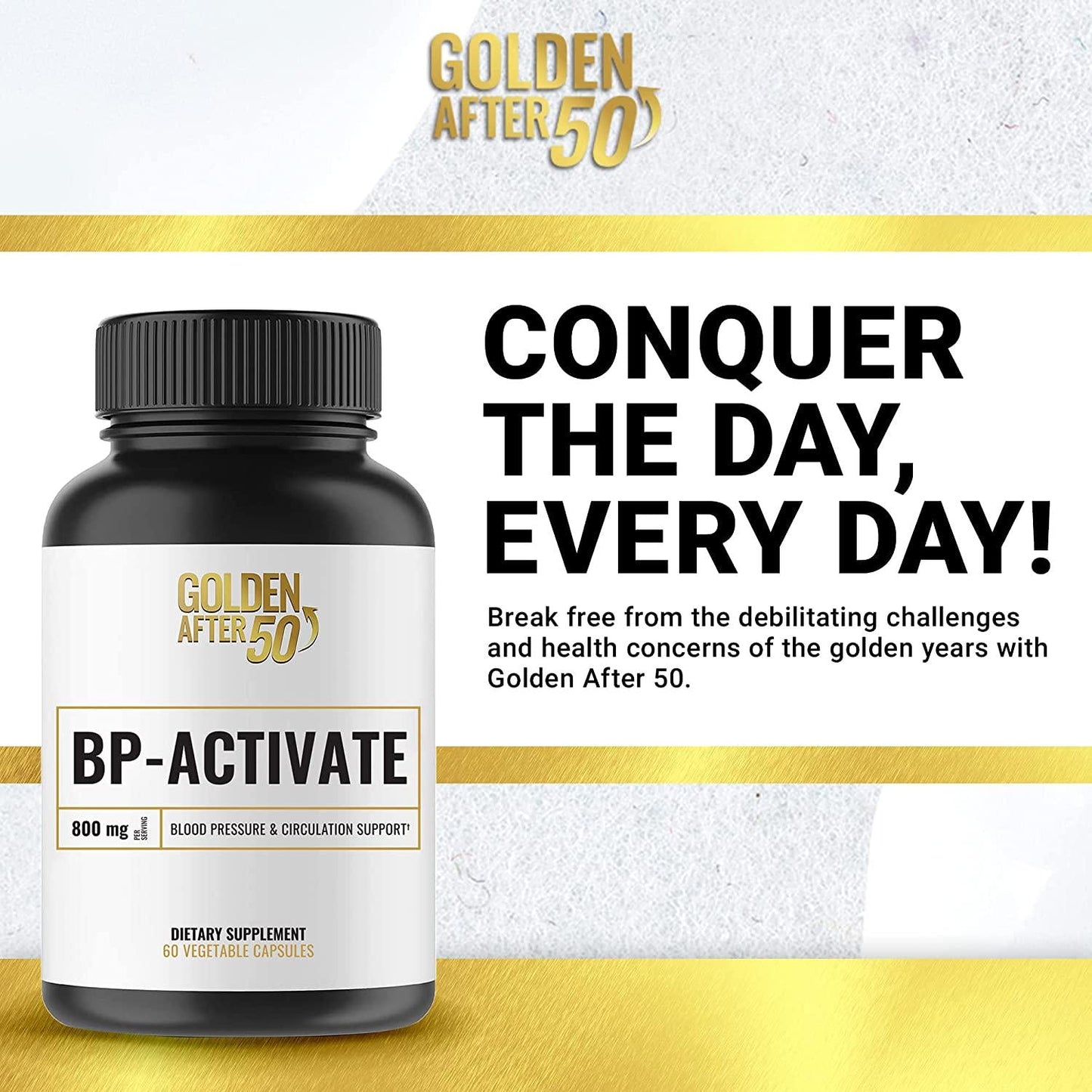 Golden After 50 BP-Activate - Cardiovascular Health Support - 60 Gelatin Capsules - Blood Circulation and Nitric Oxide Supplement with Essential Amino Acids - 800mg L Arginine, AAKG, L Citrulline