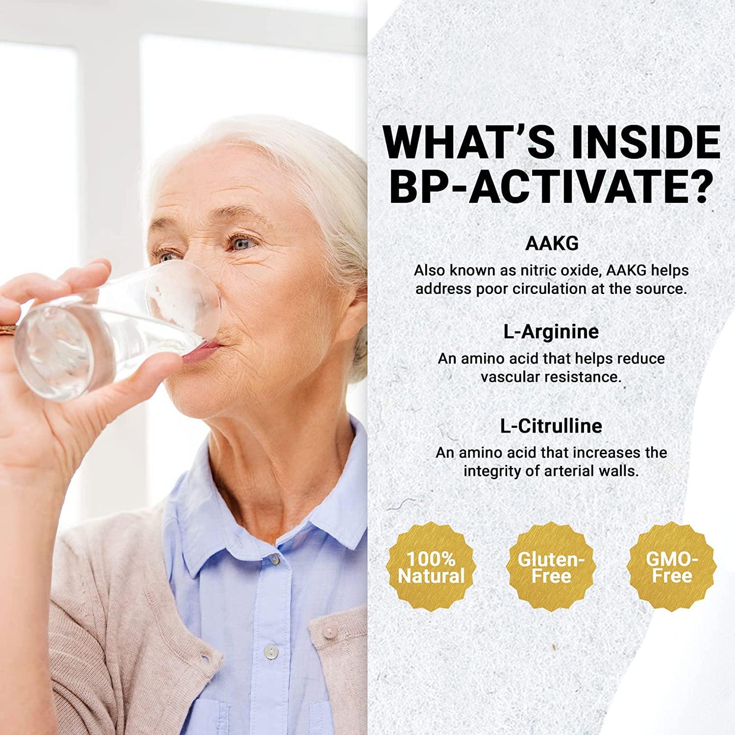 Golden After 50 BP-Activate - Cardiovascular Health Support - 60 Gelatin Capsules - Blood Circulation and Nitric Oxide Supplement with Essential Amino Acids - 800mg L Arginine, AAKG, L Citrulline