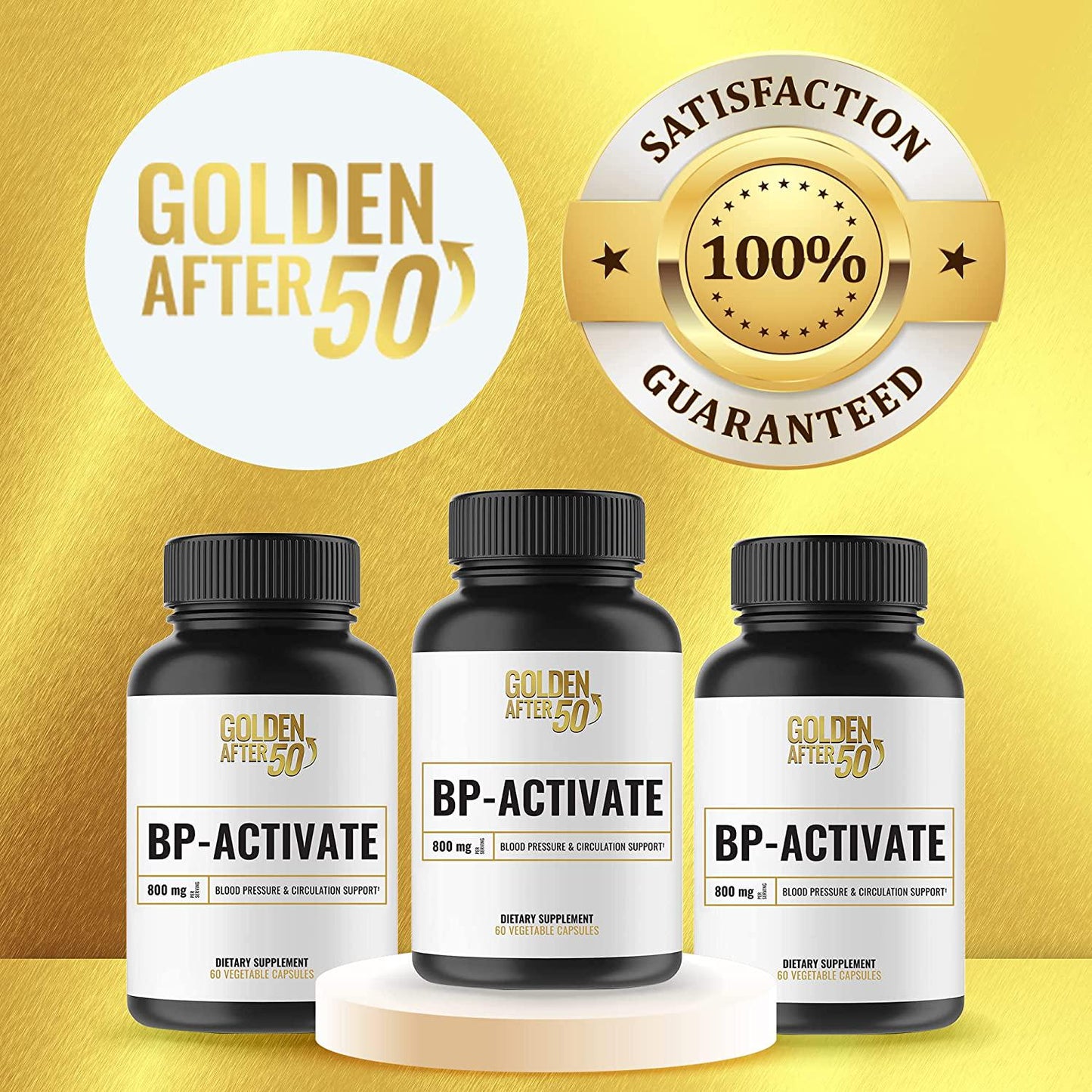 Golden After 50 BP-Activate - Cardiovascular Health Support - 60 Gelatin Capsules - Blood Circulation and Nitric Oxide Supplement with Essential Amino Acids - 800mg L Arginine, AAKG, L Citrulline