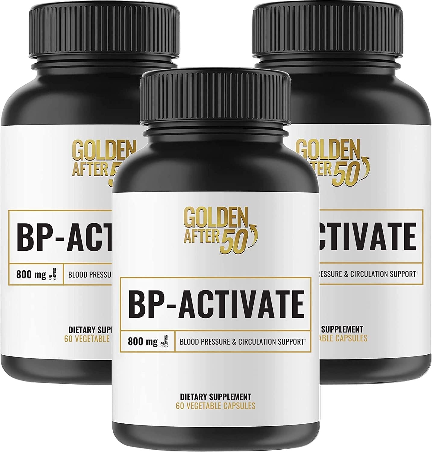 Golden After 50 BP-Activate - Cardiovascular Health Support Supplement - 3 Bottles - Blood Circulation and Nitric Oxide Supplement with Essential Amino Acids - 800mg L Arginine, AAKG, L Citrulline