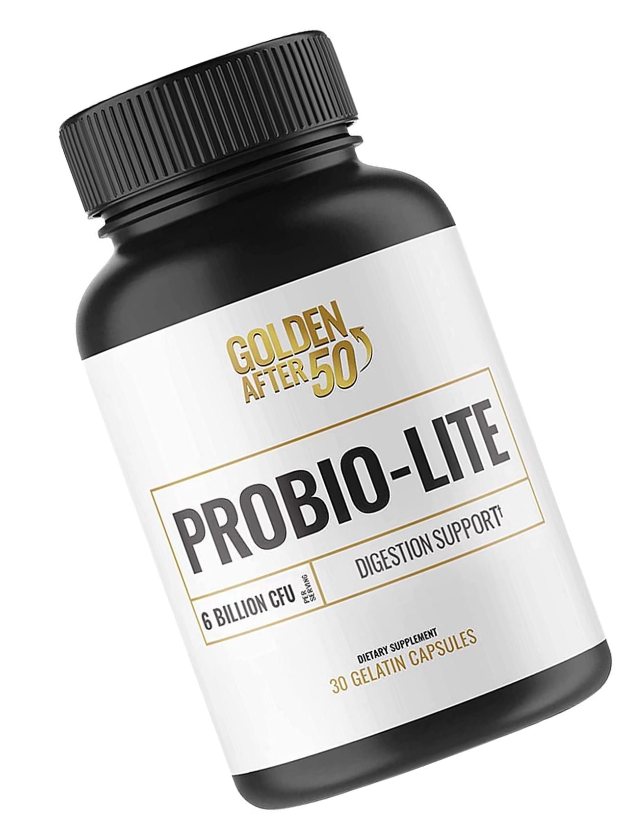 Golden After 50 Probio-Lite - Acid Reflux Relief and Probiotics for Men and Women - 30 Vegetarian Capsules - 6 Billion CFU of Probiotics for Gut Health Support for Heartburn, Gas Relief, Indigestion