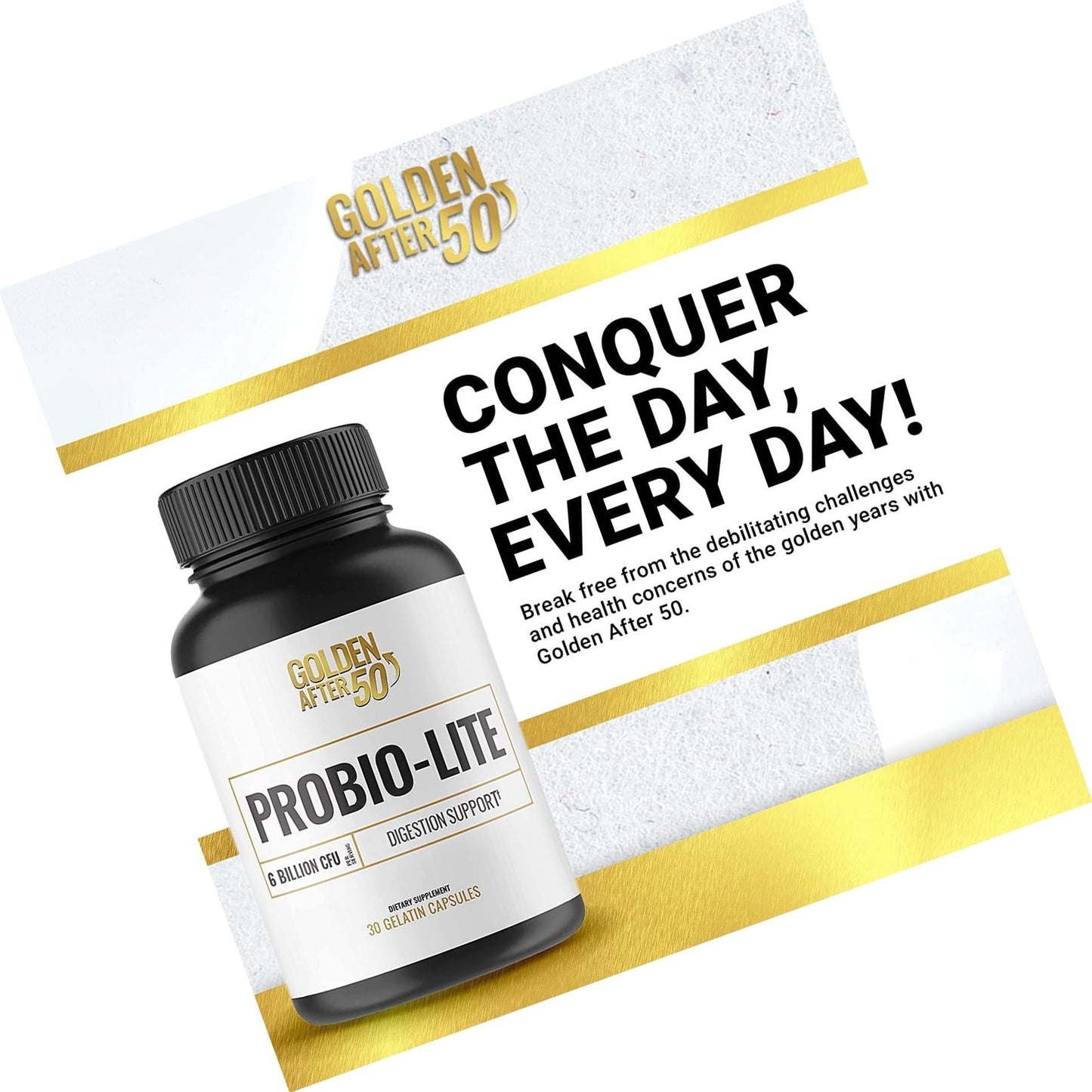 Golden After 50 Probio-Lite - Acid Reflux Relief and Probiotics for Men and Women - 30 Vegetarian Capsules - 6 Billion CFU of Probiotics for Gut Health Support for Heartburn, Gas Relief, Indigestion