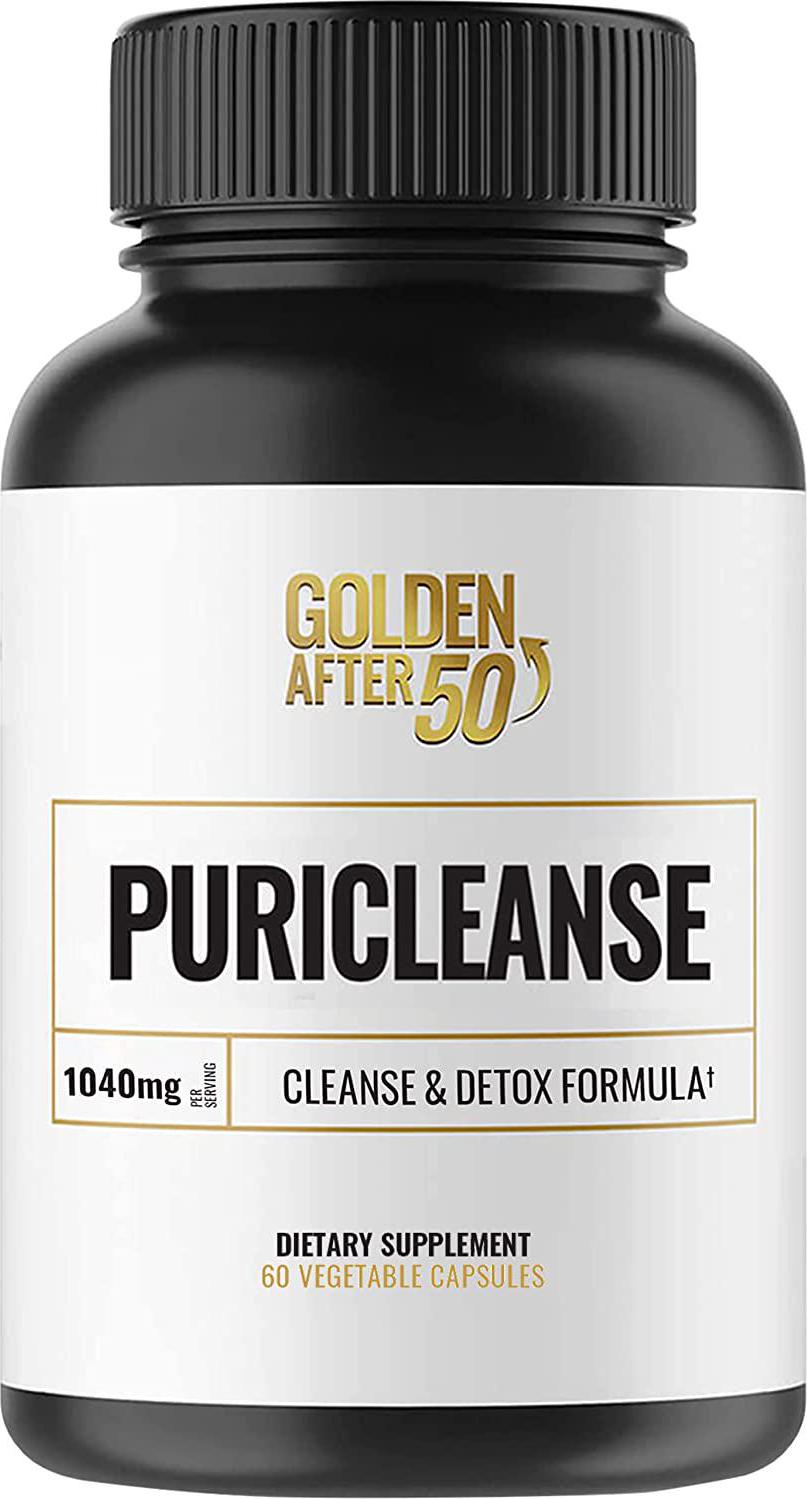 Golden After 50 PuriCleanse - Detox and Colon Cleanse Support - 60 Vegetarian Capsules, 1040mg - with Probiotics, Senna Leaf, and Psyllium Husk - for Gut Cleanse and Bloating Relief for Men and Women