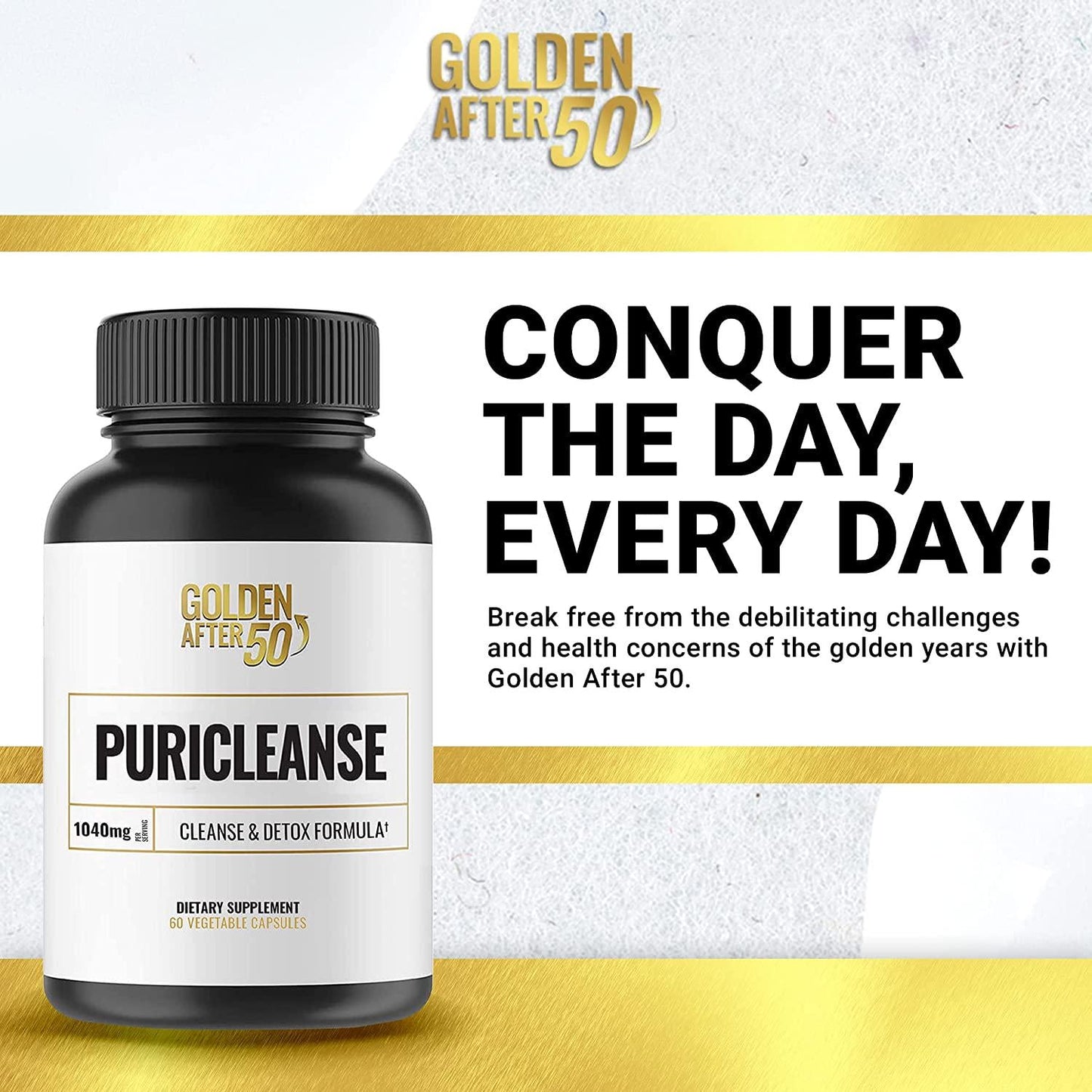 Golden After 50 PuriCleanse - Detox and Colon Cleanse Support - 60 Vegetarian Capsules, 1040mg - with Probiotics, Senna Leaf, and Psyllium Husk - for Gut Cleanse and Bloating Relief for Men and Women