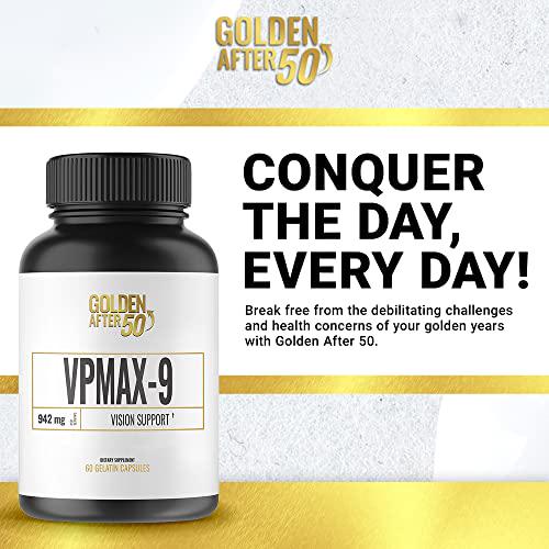 Golden After 50 VpMax-9 - Vision Support Supplement - 60 Gelatin Capsules - Eye Health Support and Antioxidant Supplement with Eye Vitamins, Lutein, Lycopene and Bilberry Extract