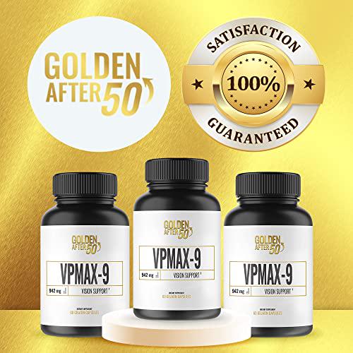 Golden After 50 VpMax-9 - Vision Support Supplement - 60 Gelatin Capsules - Eye Health Support and Antioxidant Supplement with Eye Vitamins, Lutein, Lycopene and Bilberry Extract