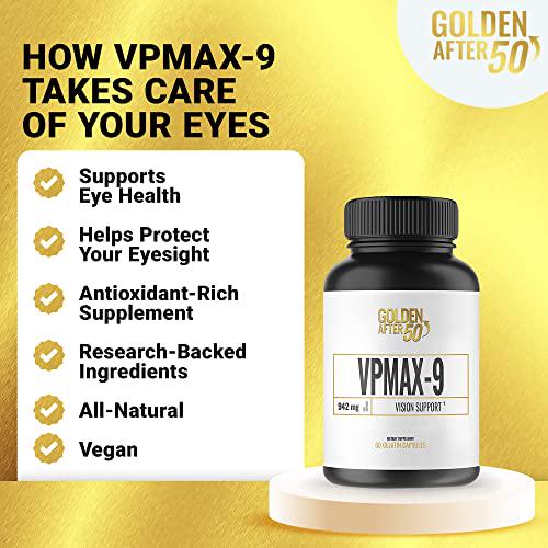 Golden After 50 VpMax-9 - Vision Support Supplement - 60 Gelatin Capsules - Eye Health Support and Antioxidant Supplement with Eye Vitamins, Lutein, Lycopene and Bilberry Extract