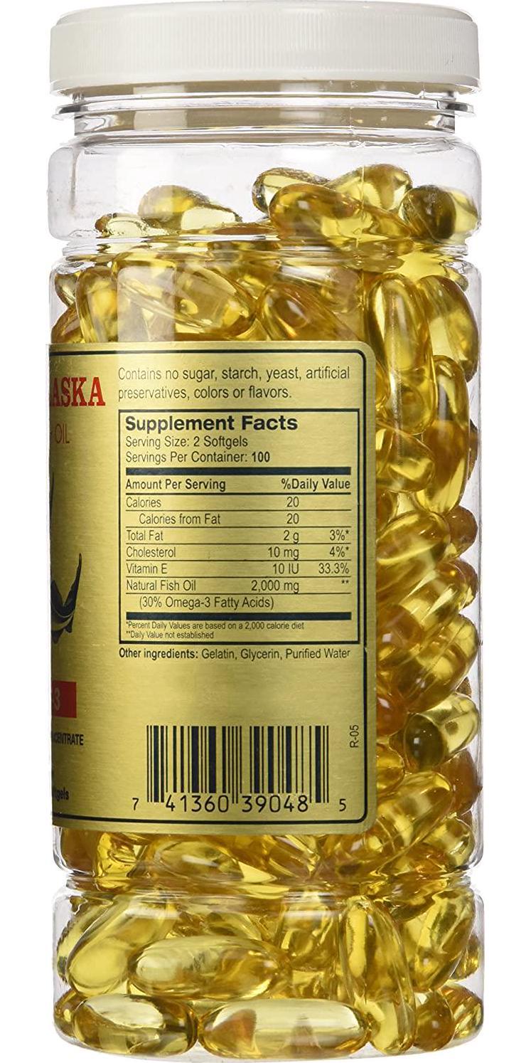 Golden Alaska Deep Sea Fish Oil Omega-3, 1000 Mg, 200 Capsules