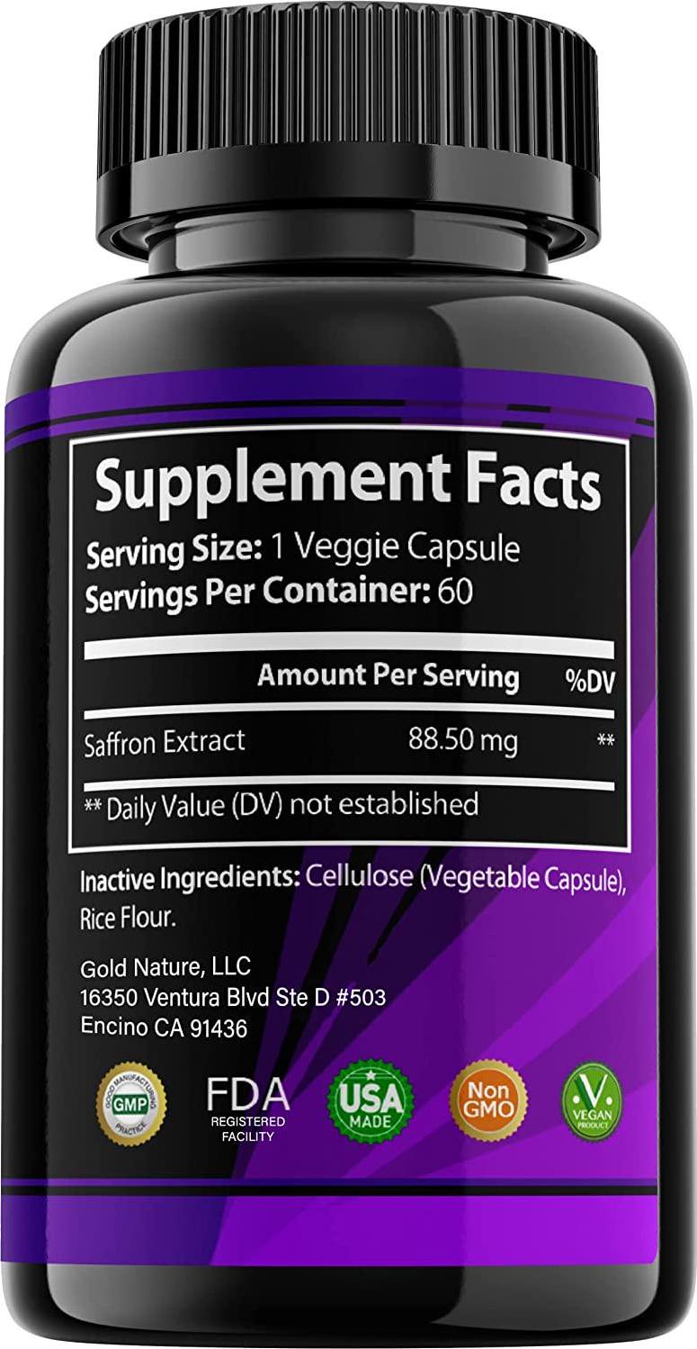 Golden Saffron, Saffron Extract 8825 (Vegetarian) - Best All Natural Appetite Suppressant That Works - 88.5 mg per Capsule - Manufactured by Highest Grade Saffron, Non-GMO, 30 Day Supply