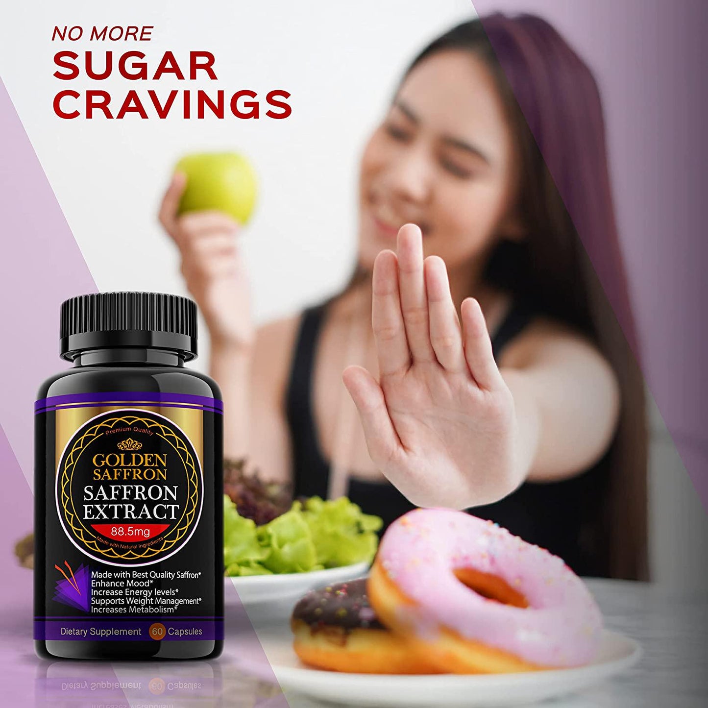 Golden Saffron, Saffron Extract 8825 (Vegetarian) - Best All Natural Appetite Suppressant That Works - 88.5 mg per Capsule - Manufactured by Highest Grade Saffron, Non-GMO, 30 Day Supply