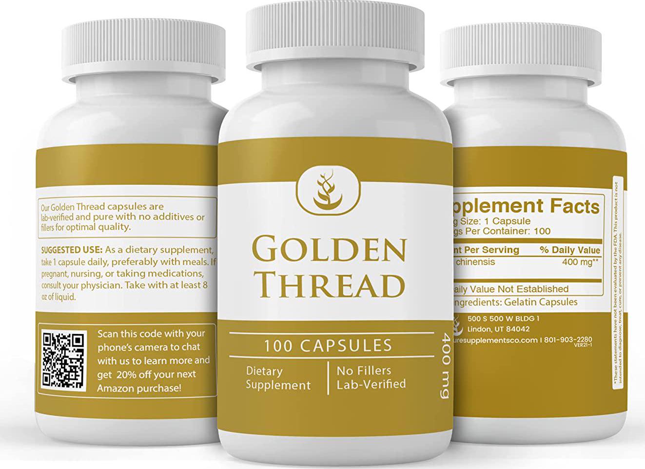 Golden Thread (100 Capsules) Chinese Coptis, Soothing Supplement*