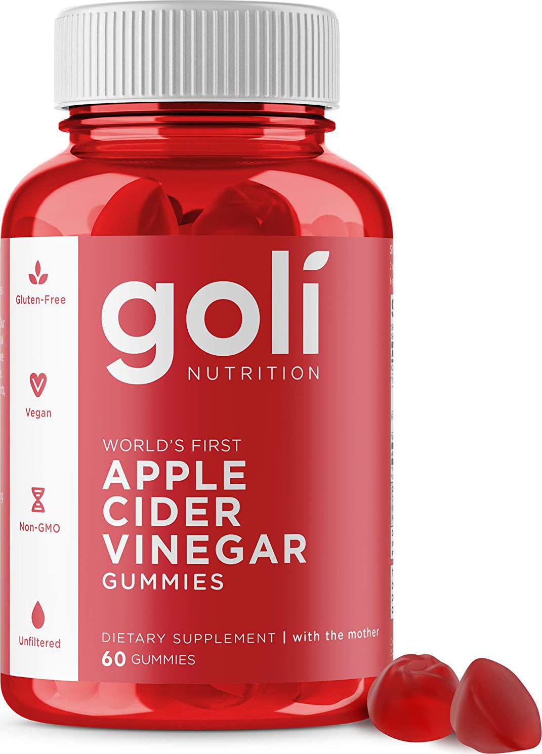 GoliÂ Apple Cider Vinegar Gummy Vitamins (1 Pack, 60 Count, Gelatin-Free, Gluten-Free, Vegan and Non-GMO Made with Essential Vitamins B9 and B12)