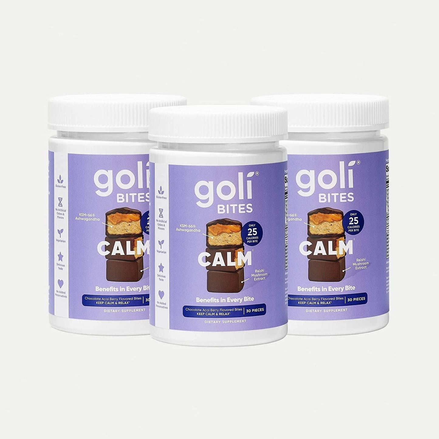 Goli Calm Ashwagandha Bites - 90 Count - Milk chocolate acai berry flavor, with KSM-66 Ashwagandha - for stress reduction and more - Vegetarian, Gluten-Free and no added preservatives.