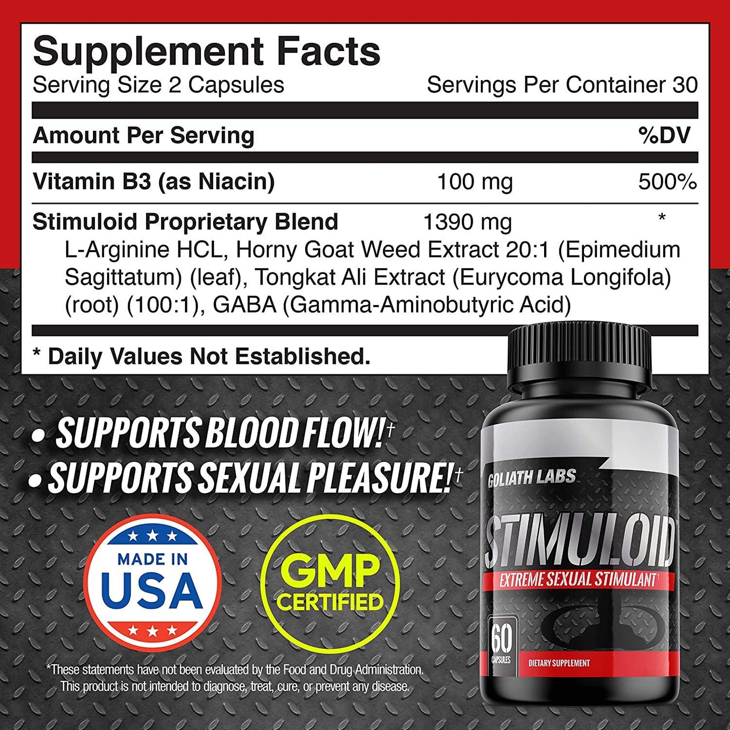 Goliath Labs - Men's Test Booster and Natural Stamina Enhancing Energy Pills All Natural Endurance and Strength Gainer (60 Vegetarian Capsules) - Made in USA