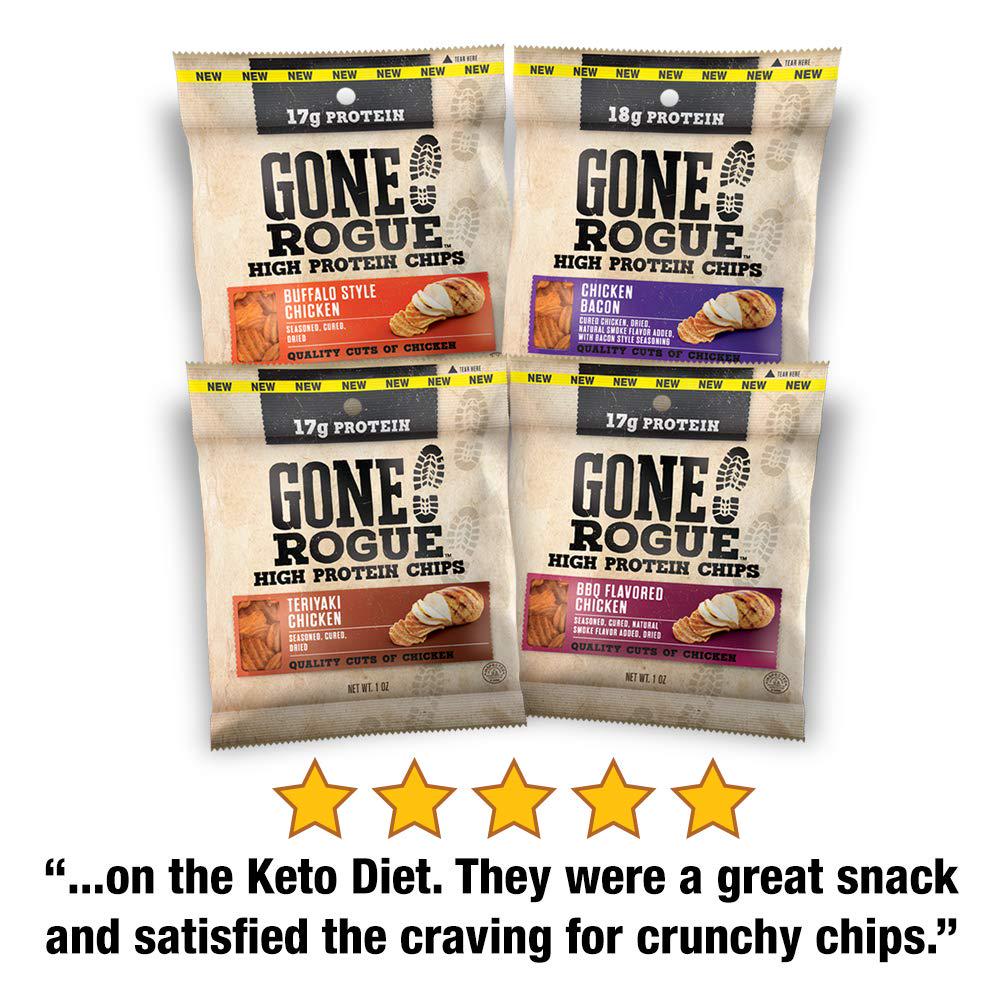 Gone Rogue High Protein BBQ Chicken Chips, Low Carb, Gluten Free, Keto Friendly Snacks, 4 pack