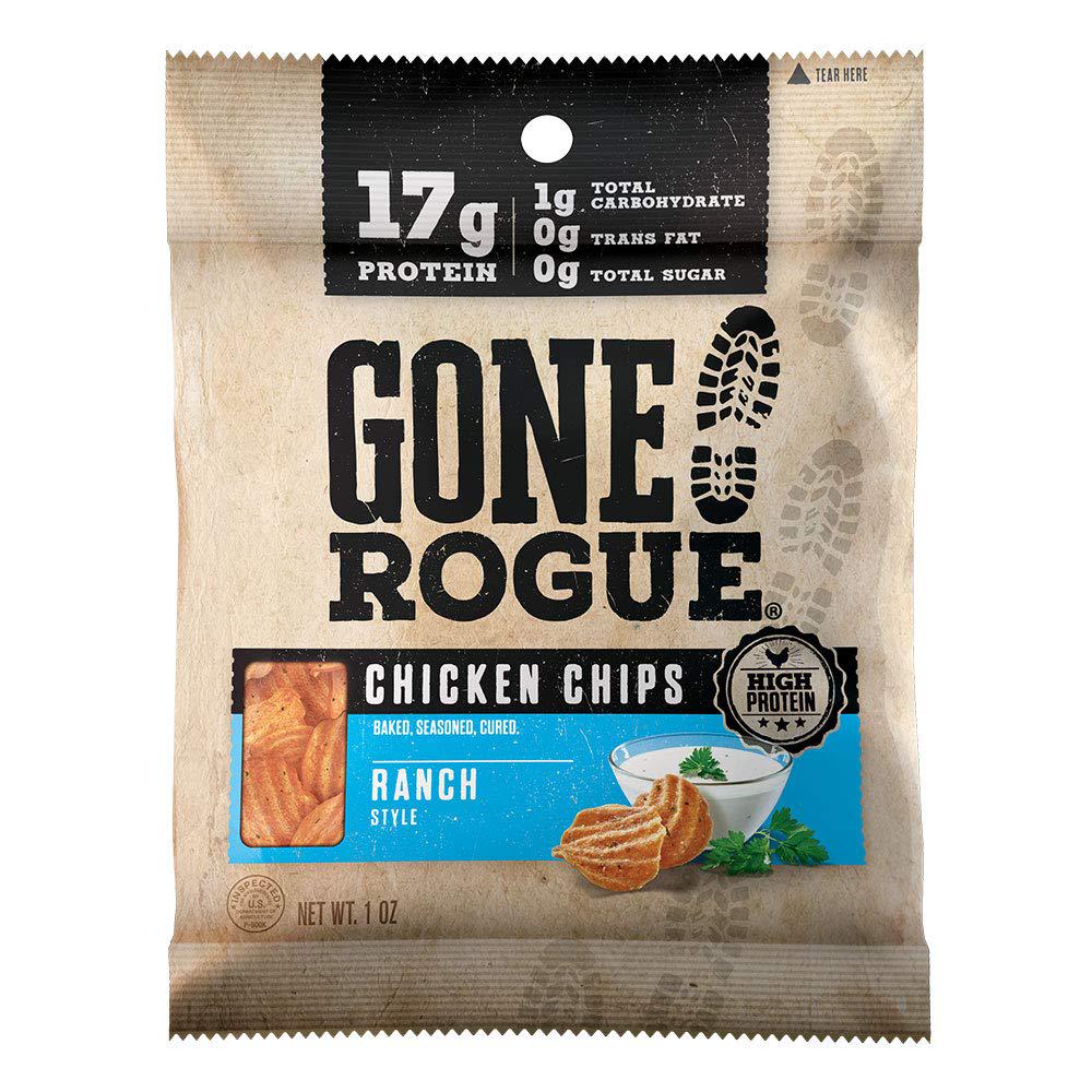 Gone Rogue High Protein Ranch Style Chicken Chips, Low Carb, Gluten Free, Keto Friendly Snacks, 4 pack