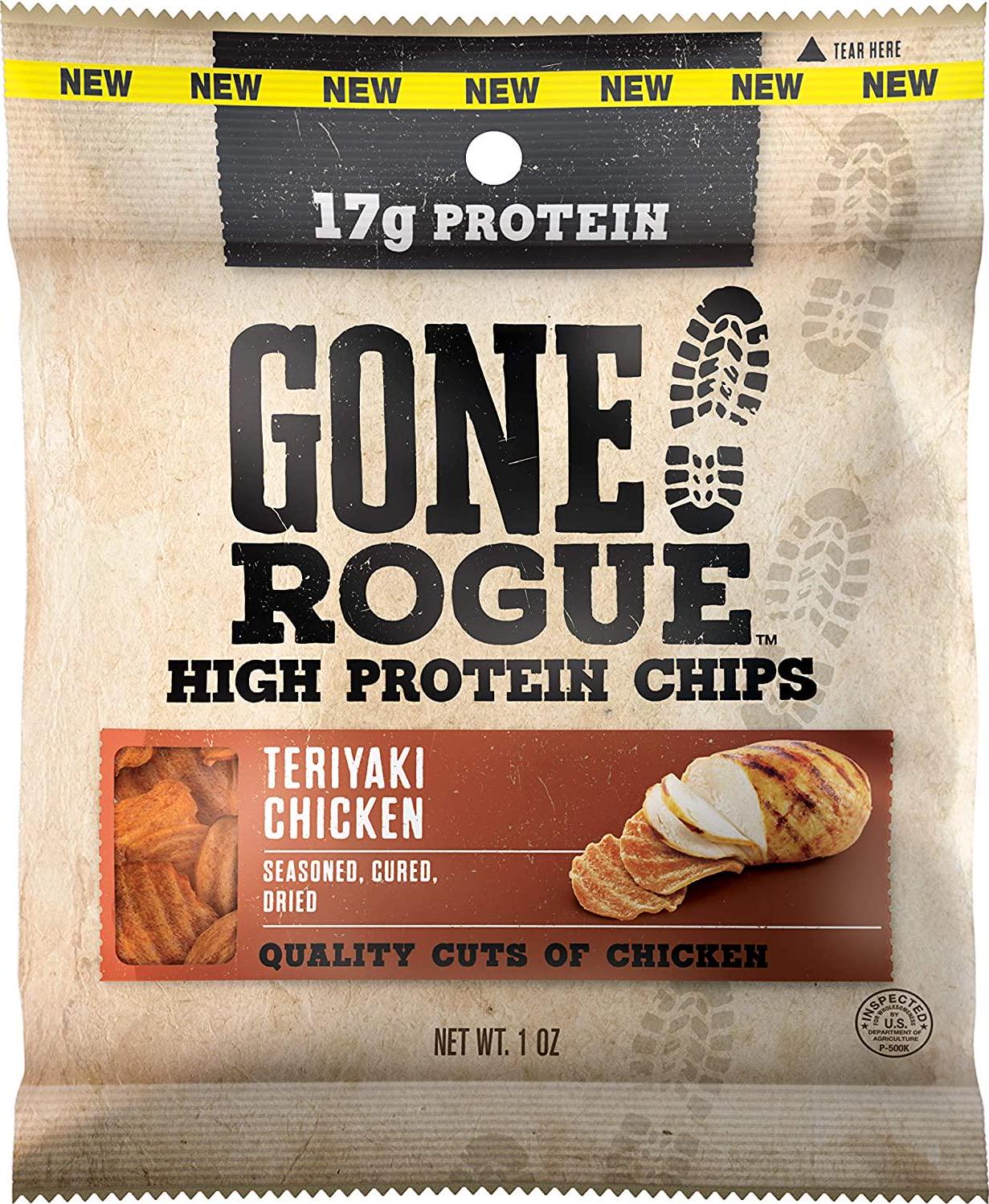 Gone Rogue High Protein Teriyaki Chicken Chips, Low Carb, Gluten Free, Keto Friendly Snacks, 4 pack