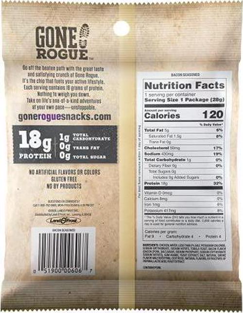 Gone Rogue High Protein Chicken Bacon Chips, Low Carb, Gluten Free, Keto Friendly Snacks, 8 pack