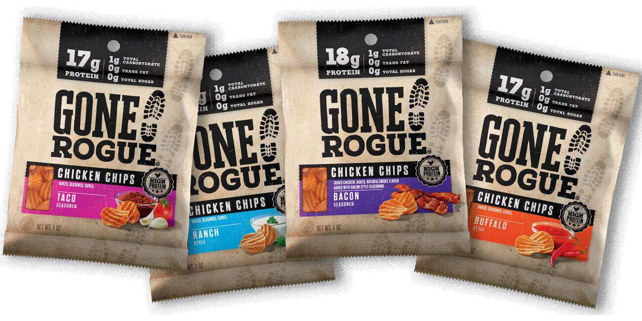 Gone Rogue High Protein Chips, Low Carb, Gluten Free, Keto Friendly Snacks - Variety Pack, 4 pack, 4 Flavors: Ranch Style Chicken, Taco Style Chicken, Chicken Bacon and Buffalo Style Chicken