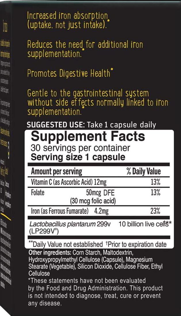 GoodBelly Probiotic Supplement for Digestive Health - Iron Supplement Support for Women - Aids in Digestion and Iron Absorption {1 Box - 30 Capsules}