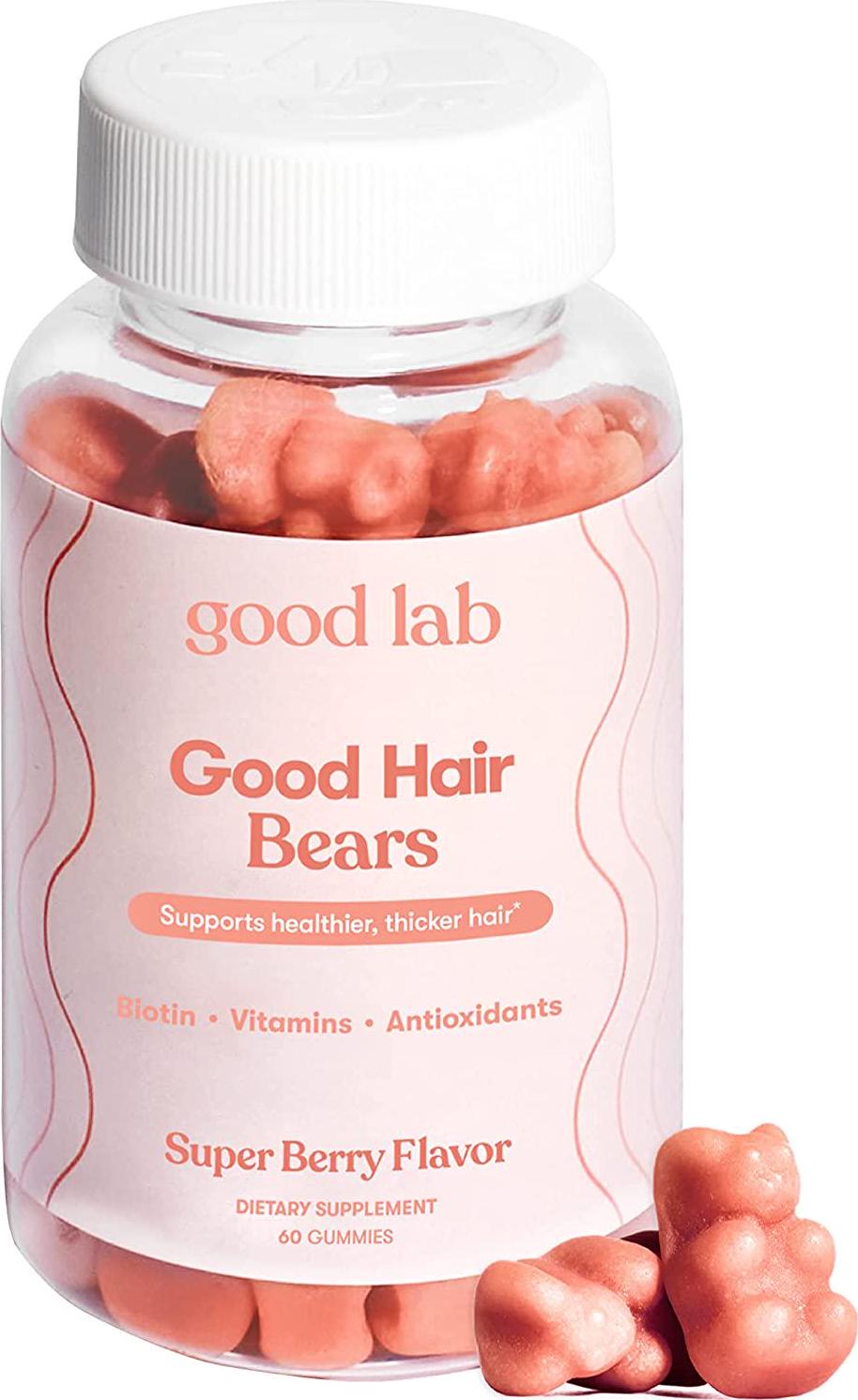 Good Bear Hairs by Good Lab. Gummy Vitamins with Biotin, Vitamin B12, C, D and Zinc for Hair Growth and Thickening. for Men and Women. All Hair Types.