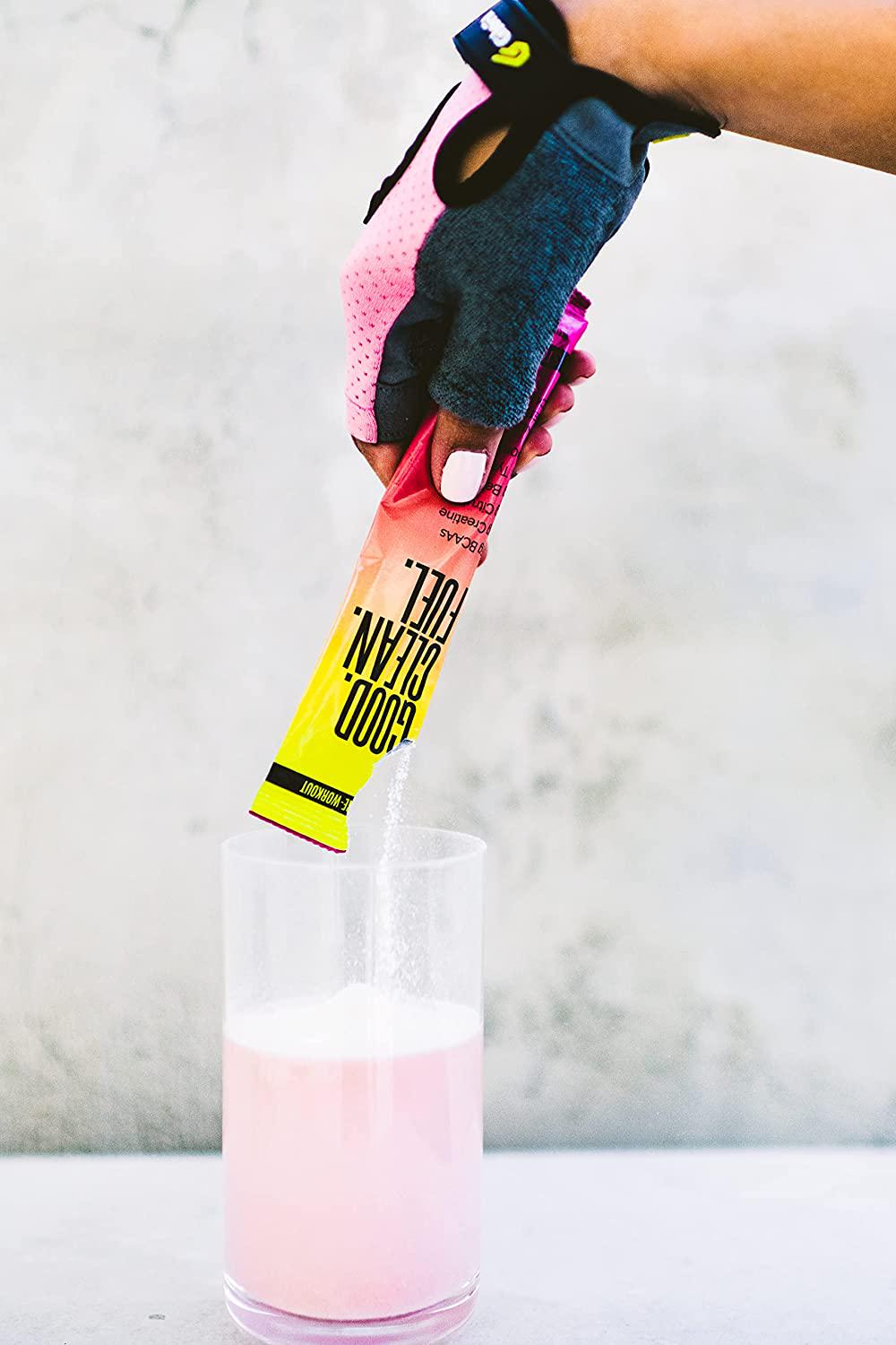 Good Clean Fuel Pre-Workout | Caffeine | BCAAs | Beta Alanine | Creatine | Tyrosine | Citrulline | No Sugar or Artificial Sweeteners | Strawberry Flavor | 10 Stick Packs